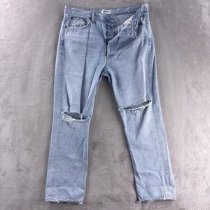 Agolde‎ Riley Jeans Womens 30x27 Light Wash Blue Straight Leg Distressed Denim